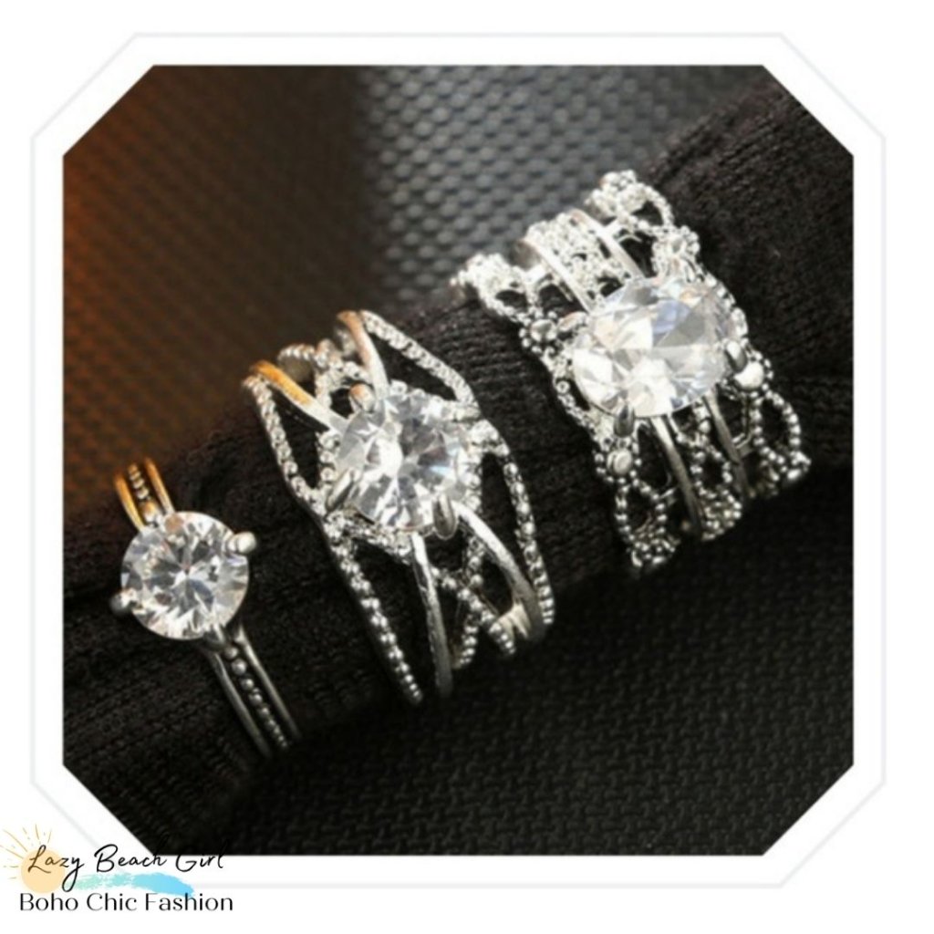 3 Rhinestone Ring Set